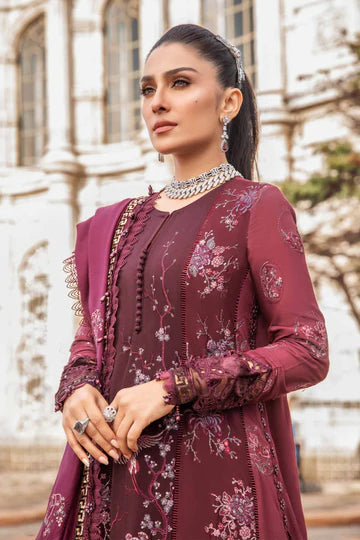 Maria B Unstitched 3 Piece Embroidered Linen Suit MB23LN D3-Aubergine - Luxury Winter Collection