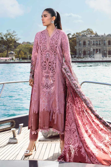 Maria B Unstitched 3 Piece Embroidered Linen Suit MB23LN D6-Ash Pink - Luxury Winter Collection