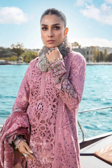 Maria B Unstitched 3 Piece Embroidered Linen Suit MB23LN D6-Ash Pink - Luxury Winter Collection