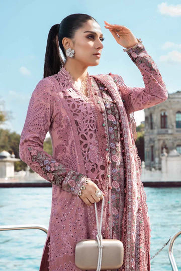 Maria B Unstitched 3 Piece Embroidered Linen Suit MB23LN D6-Ash Pink - Luxury Winter Collection