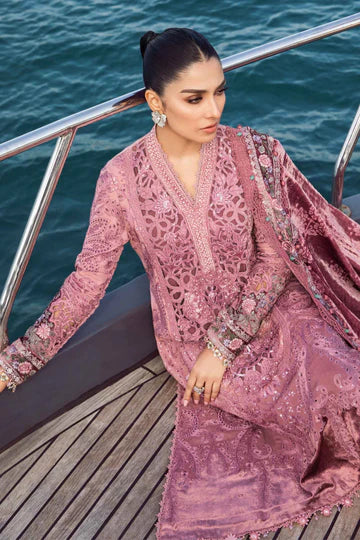 Maria B Unstitched 3 Piece Embroidered Linen Suit MB23LN D6-Ash Pink - Luxury Winter Collection