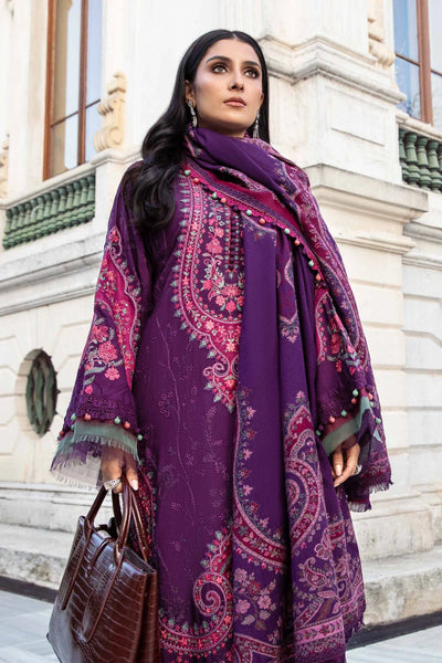 Maria B Unstitched 3 Piece Embroidered Linen Suit MB23LN D8-Purple - Luxury Winter Collection