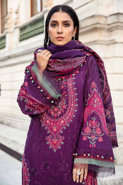 Maria B Unstitched 3 Piece Embroidered Linen Suit MB23LN D8-Purple - Luxury Winter Collection