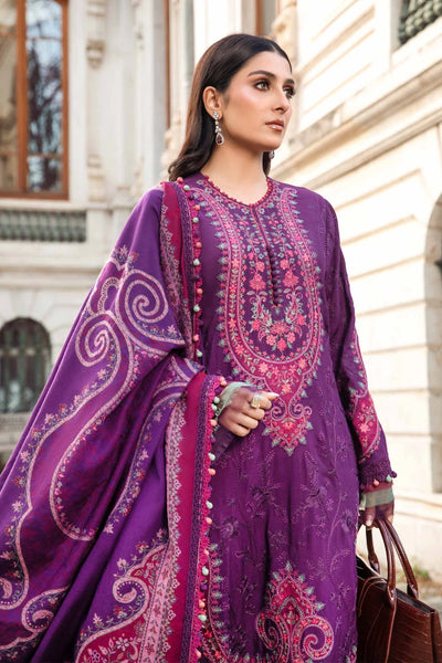 Maria B Unstitched 3 Piece Embroidered Linen Suit MB23LN D8-Purple - Luxury Winter Collection