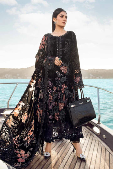 Maria B Unstitched 3 Piece Embroidered Velvet Suit MB23LN D2-Black - Luxury Winter Collection