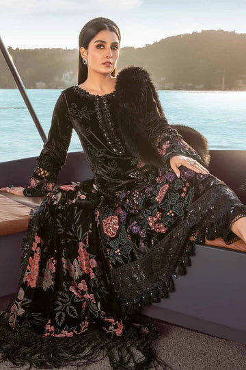 Maria B Unstitched 3 Piece Embroidered Velvet Suit MB23LN D2-Black - Luxury Winter Collection