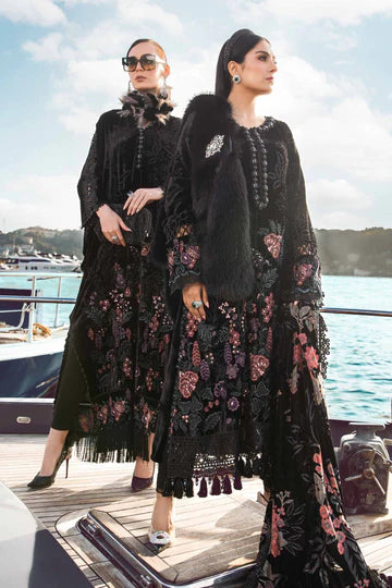 Maria B Unstitched 3 Piece Embroidered Velvet Suit MB23LN D2-Black - Luxury Winter Collection