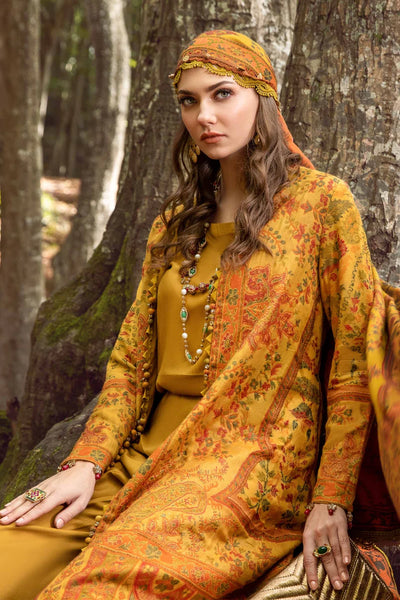 Maria B Unstitched 3 Piece Embroidered Linen Suit MB23LN D10-Mustard - Luxury Winter Collection