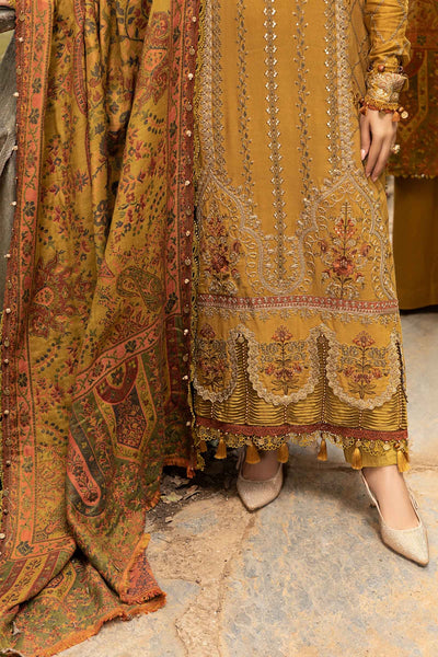 Maria B Unstitched 3 Piece Embroidered Linen Suit MB23LN D10-Mustard - Luxury Winter Collection