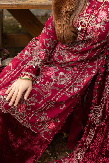 Maria B Unstitched 3 Piece Embroidered Linen Suit MB23LN D12-Deep Pink - Luxury Winter Collection