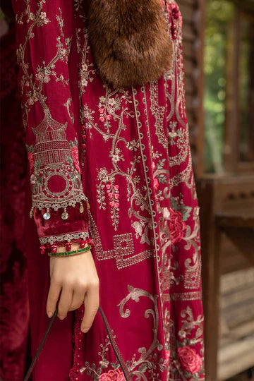 Maria B Unstitched 3 Piece Embroidered Linen Suit MB23LN D12-Deep Pink - Luxury Winter Collection