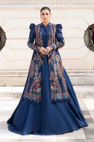 Maria B Unstitched 3 Piece Embroidered Linen Suit MB23LN D9-Navy Blue - Luxury Winter Collection