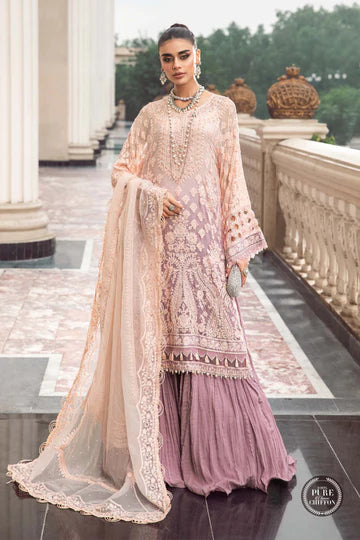 Maria B Unstitched 4 Piece Embroidered Chiffon Suit SCMB23 D3 Lilac - Luxury Collection