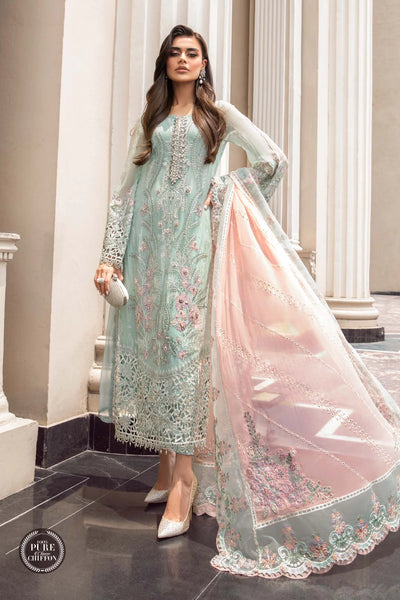 Maria B Unstitched 4 Piece Embroidered Chiffon Suit SCMB23 D4 Mint Green - Luxury Collection