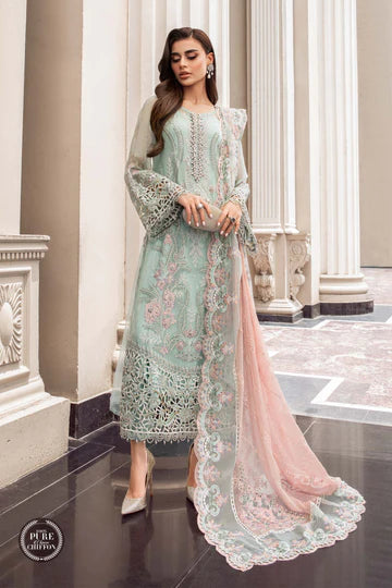 Maria B Unstitched 4 Piece Embroidered Chiffon Suit SCMB23 D4 Mint Green - Luxury Collection