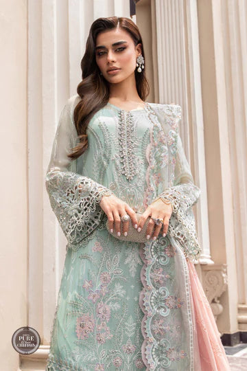 Maria B Unstitched 4 Piece Embroidered Chiffon Suit SCMB23 D4 Mint Green - Luxury Collection