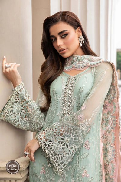 Maria B Unstitched 4 Piece Embroidered Chiffon Suit SCMB23 D4 Mint Green - Luxury Collection