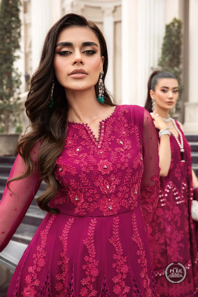 Maria B Unstitched 4 Piece Embroidered Chiffon Suit SCMB23 D7 Magenta Pink - Luxury Collection