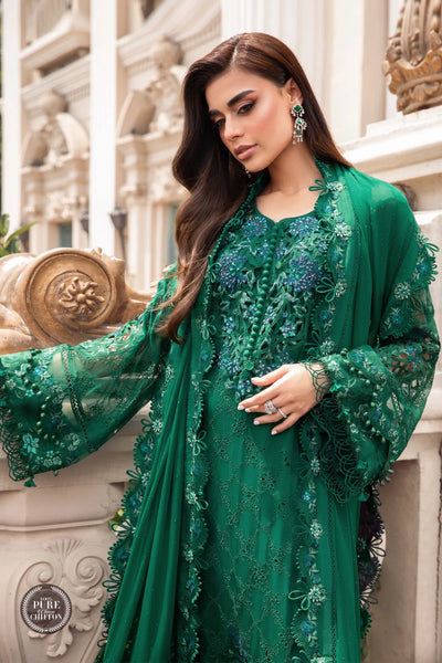 Maria B Unstitched 4 Piece Embroidered Chiffon Suit SCMB23 D8 Emerald Green - Luxury Collection