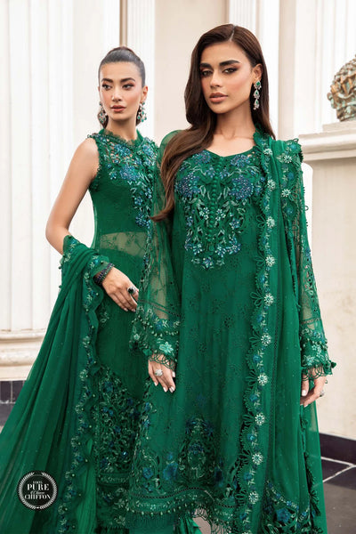 Maria B Unstitched 4 Piece Embroidered Chiffon Suit SCMB23 D8 Emerald Green - Luxury Collection