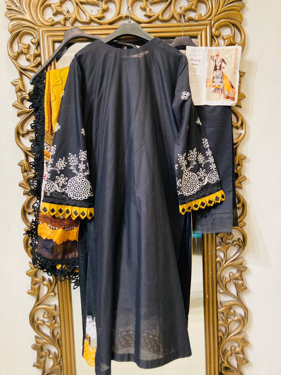 Maryam Hussain Stitched 3 Piece Embroidered Lawn Suit MH23-D-4 Mustard Affair - Luxury Collection D & M COLLECTION AND NIZAMI JEWELRY