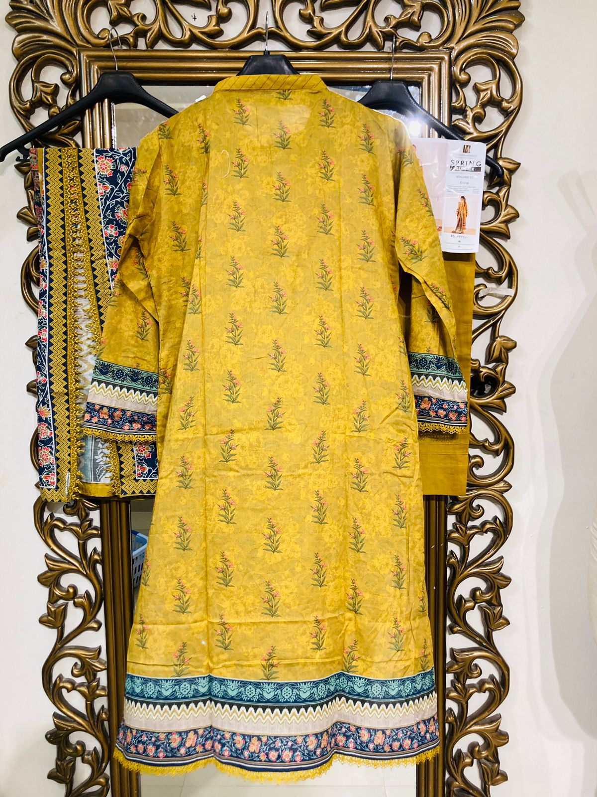 Mausummery Stitched 3 Piece Digital Printed Lawn Suit 23V3 - Erina Mustard - Luxury Summer Collection D & M COLLECTION AND NIZAMI JEWELRY