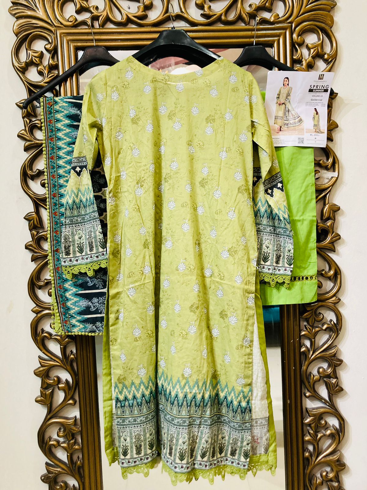 Mausummery Stitched 3 Piece Digital Printed Lawn Suit 23V3 - Goldenrod - Luxury Summer Collection D & M COLLECTION AND NIZAMI JEWELRY