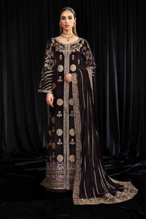 Maya By Nureh Unstitched 3 Piece Embroidered Velvet Suit NU23MYV NS-103 Moore - Winter Collection