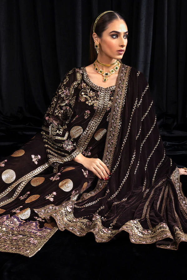 Maya By Nureh Unstitched 3 Piece Embroidered Velvet Suit NU23MYV NS-103 Moore - Winter Collection