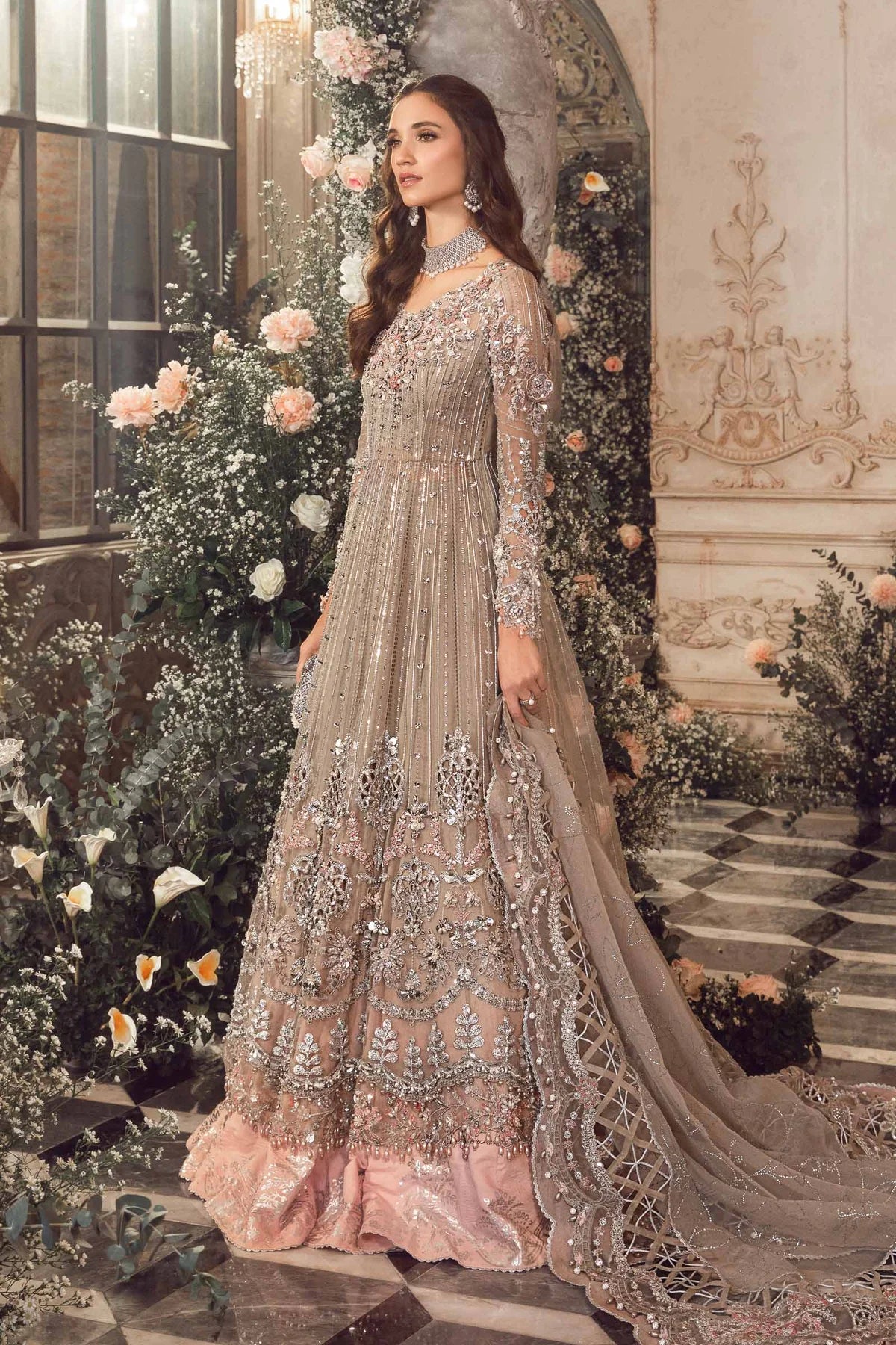 Mbroidered By Maria B Unstitched 4 Piece Embroidered Organza Suit MB23MW D3-Grey - Luxury Collection