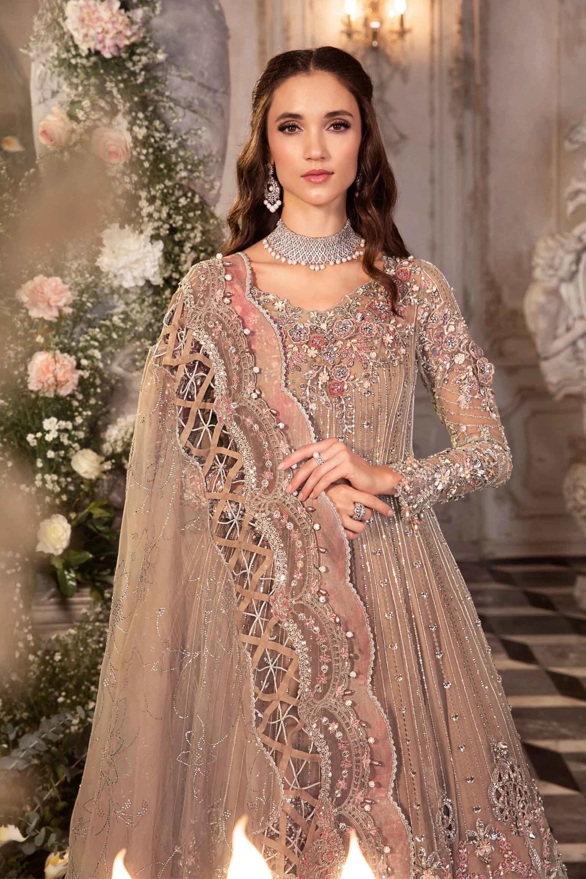 Mbroidered By Maria B Unstitched 4 Piece Embroidered Organza Suit MB23MW D3-Grey - Luxury Collection