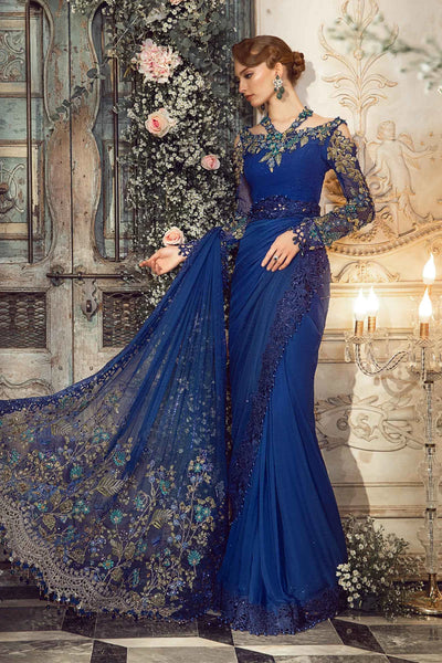 Mbroidered By Maria B Unstitched 4 Piece Embroidered Chiffon Suit MB23MW D4-Cobalt Blue - Luxury Collection