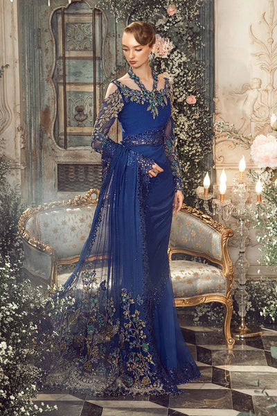 Mbroidered By Maria B Unstitched 4 Piece Embroidered Chiffon Suit MB23MW D4-Cobalt Blue - Luxury Collection