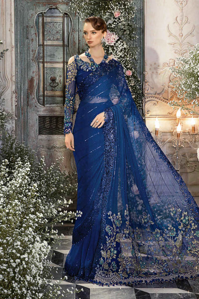 Mbroidered By Maria B Unstitched 4 Piece Embroidered Chiffon Suit MB23MW D4-Cobalt Blue - Luxury Collection