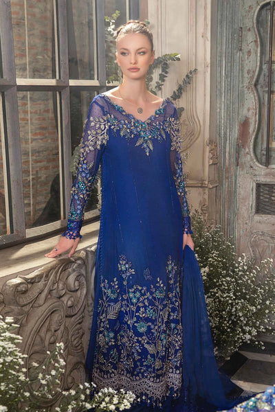 Mbroidered By Maria B Unstitched 4 Piece Embroidered Chiffon Suit MB23MW D4-Cobalt Blue - Luxury Collection