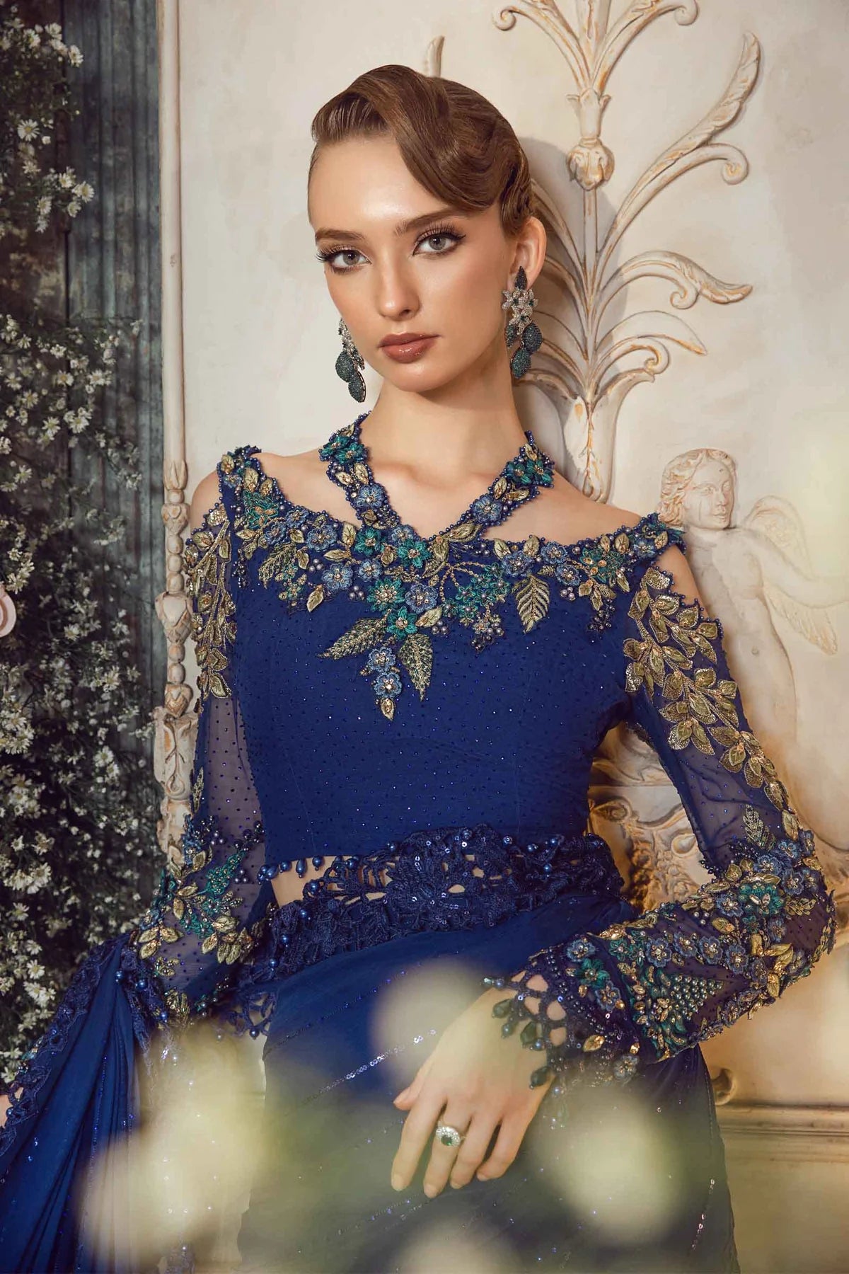 Mbroidered By Maria B Unstitched 4 Piece Embroidered Chiffon Suit MB23MW D4-Cobalt Blue - Luxury Collection