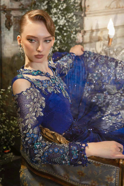 Mbroidered By Maria B Unstitched 4 Piece Embroidered Chiffon Suit MB23MW D4-Cobalt Blue - Luxury Collection