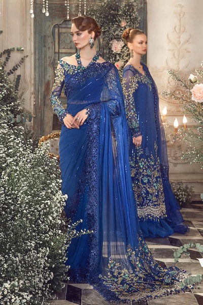 Mbroidered By Maria B Unstitched 4 Piece Embroidered Chiffon Suit MB23MW D4-Cobalt Blue - Luxury Collection