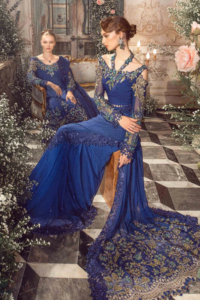 Mbroidered By Maria B Unstitched 4 Piece Embroidered Chiffon Suit MB23MW D4-Cobalt Blue - Luxury Collection