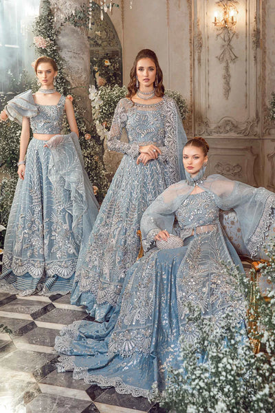 Mbroidered By Maria B Unstitched 4 Piece Embroidered Organza Suit MB23MW D2-Ice Blue - Luxury Collection