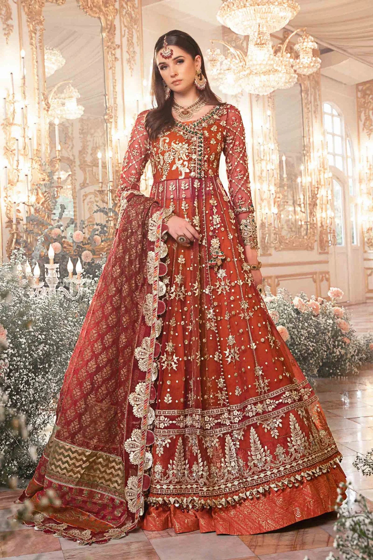 Mbroidered By Maria B Unstitched 4 Piece Embroidered Organza Suit MB23MW D5-Maroon - Luxury Collection