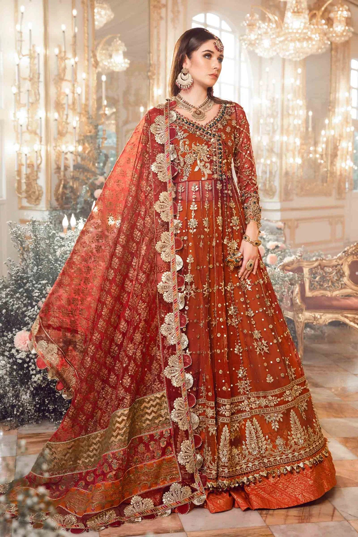 Mbroidered By Maria B Unstitched 4 Piece Embroidered Organza Suit MB23MW D5-Maroon - Luxury Collection