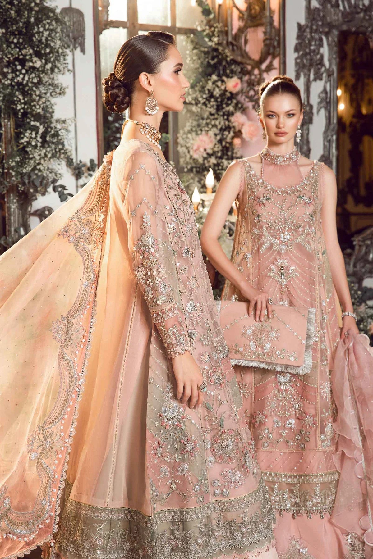 Mbroidered By Maria B Unstitched 4 Piece Embroidered Organza Suit MB23MW D6-Pastel Pink - Luxury Collection