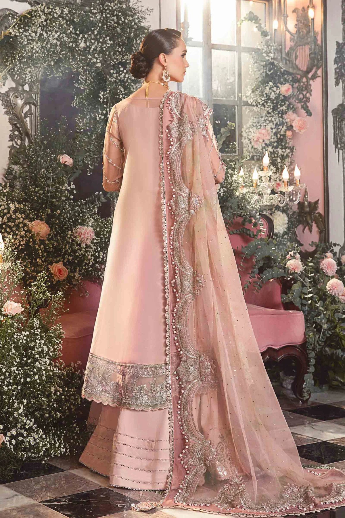 Mbroidered By Maria B Unstitched 4 Piece Embroidered Organza Suit MB23MW D6-Pastel Pink - Luxury Collection