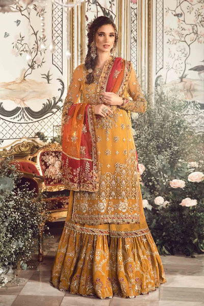 Mbroidered By Maria B Unstitched 4 Piece Embroidered Organza Suit MB23MW D7-Mustard - Luxury Collection