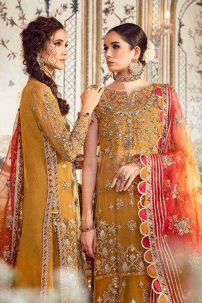 Mbroidered By Maria B Unstitched 4 Piece Embroidered Organza Suit MB23MW D7-Mustard - Luxury Collection