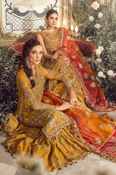 Mbroidered By Maria B Unstitched 4 Piece Embroidered Organza Suit MB23MW D7-Mustard - Luxury Collection