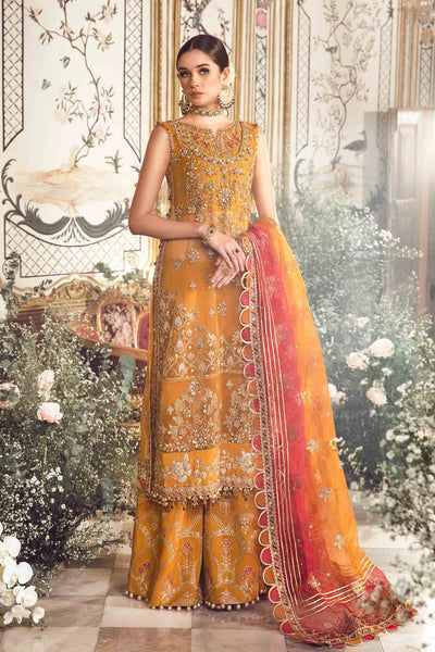 Mbroidered By Maria B Unstitched 4 Piece Embroidered Organza Suit MB23MW D7-Mustard - Luxury Collection