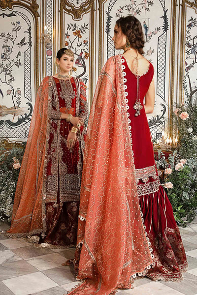 Mbroidered By Maria B Unstitched 4 Piece Embroidered Organza Suit MB23MW D8-Maroon - Luxury Collection