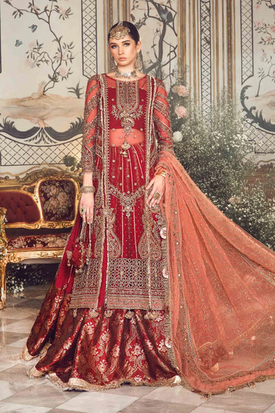 Mbroidered By Maria B Unstitched 4 Piece Embroidered Organza Suit MB23MW D8-Maroon - Luxury Collection